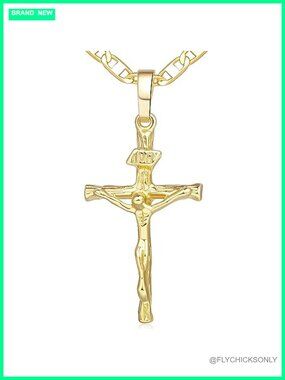 14K Gold Plated Cross Necklace 45cm Lobster Clasp Unisex